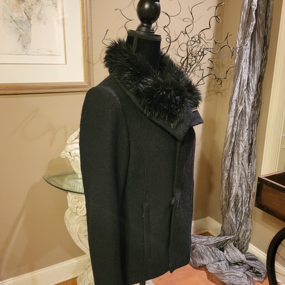 Bebe Wool Blend Faux Fur Collar Coat - Picture 3 of 15